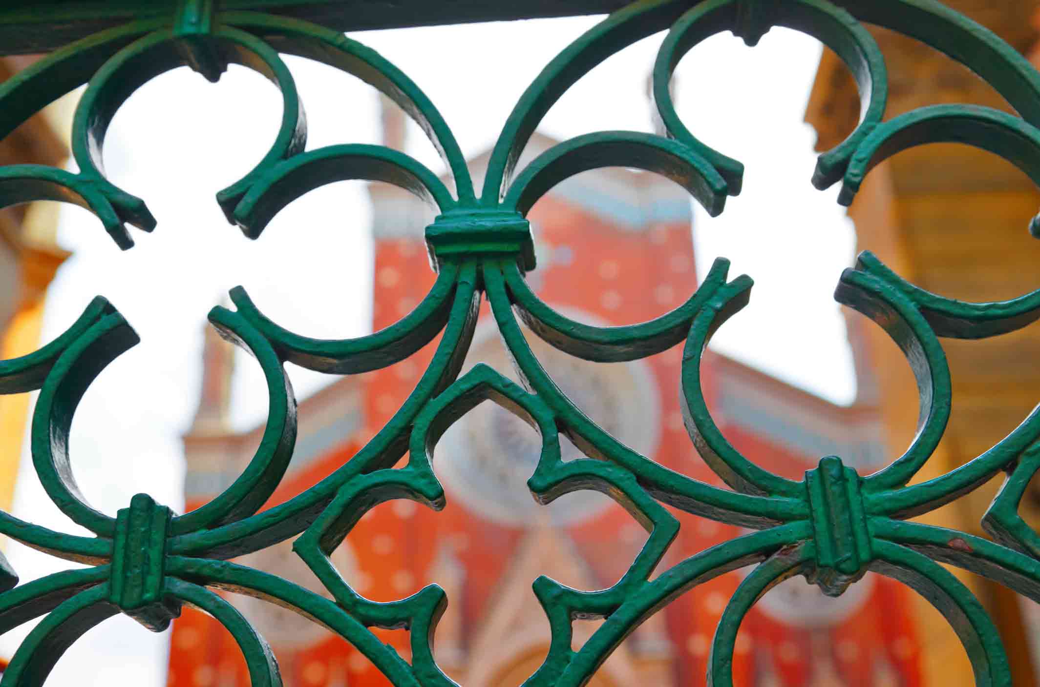 Church and ornate gates - architecture background